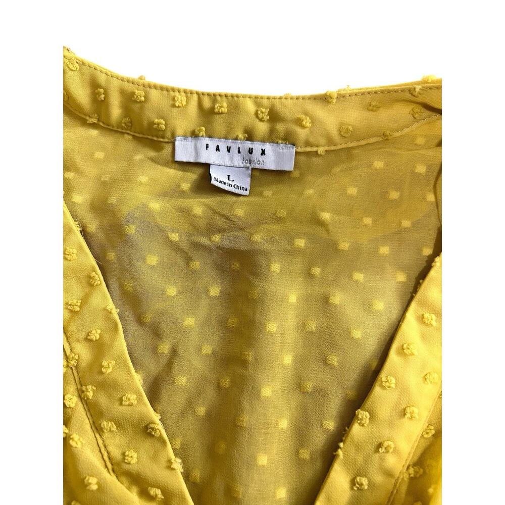 Favlux Fashion Blouse Sz L Long Balloon Sleeve V-Neck Textured Top Mustard - Picture 4 of 9